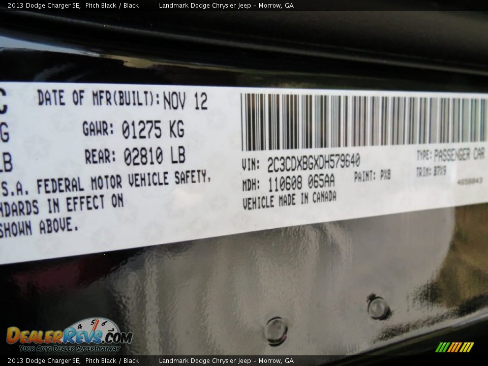 2013 Dodge Charger SE Pitch Black / Black Photo #10