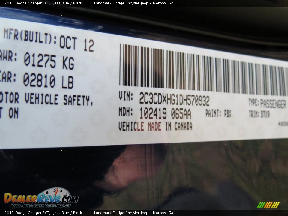 2013 Dodge Charger SXT Jazz Blue / Black Photo #11