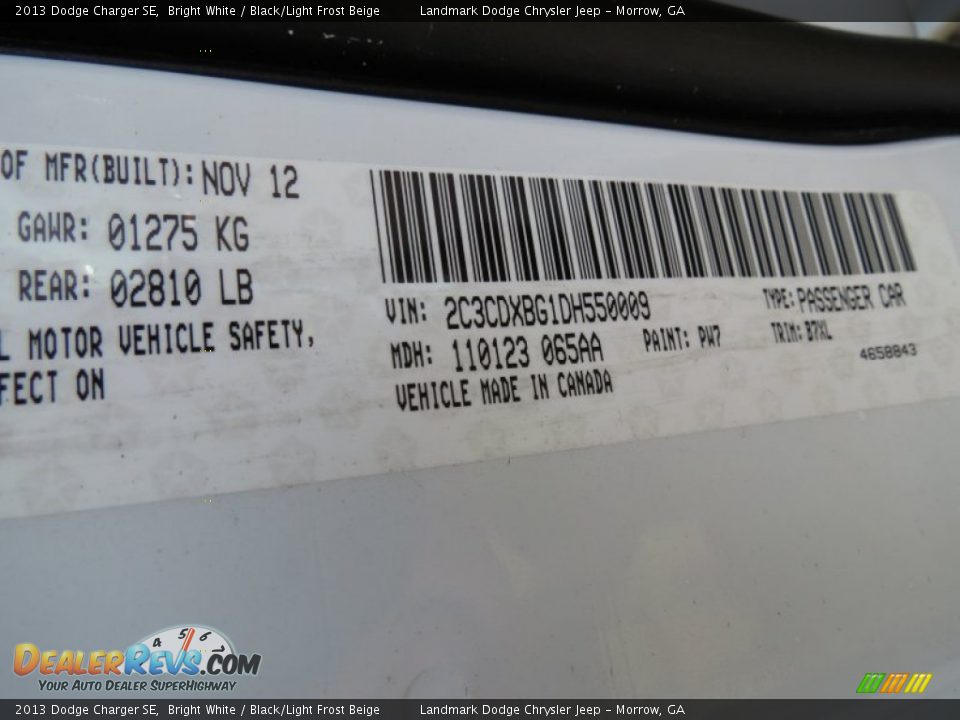 2013 Dodge Charger SE Bright White / Black/Light Frost Beige Photo #10