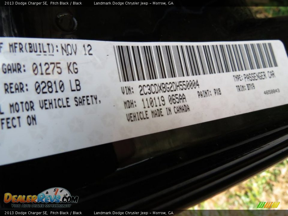 2013 Dodge Charger SE Pitch Black / Black Photo #10