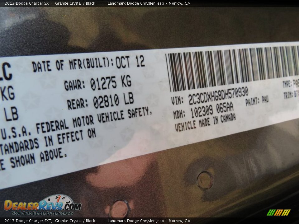 2013 Dodge Charger SXT Granite Crystal / Black Photo #11