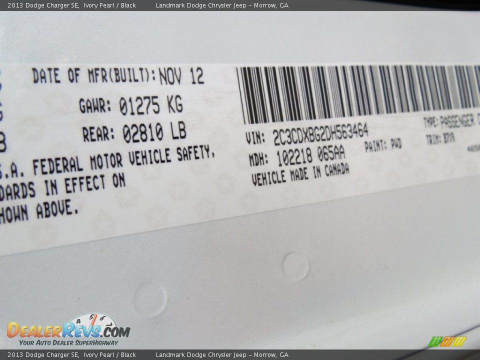 2013 Dodge Charger SE Ivory Pearl / Black Photo #10