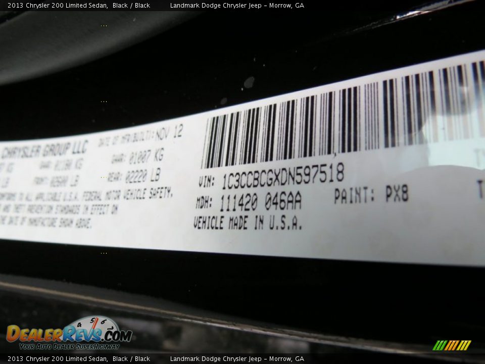 2013 Chrysler 200 Limited Sedan Black / Black Photo #10