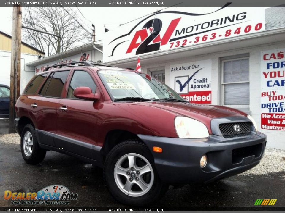 2004 Hyundai Santa Fe GLS 4WD Merlot Red / Beige Photo #1