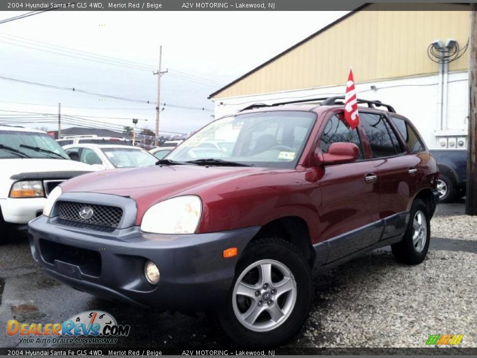 2004 Hyundai Santa Fe GLS 4WD Merlot Red / Beige Photo #3