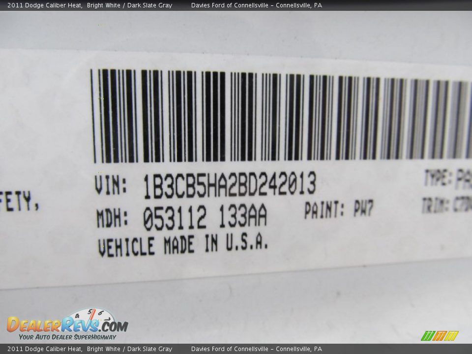 2011 Dodge Caliber Heat Bright White / Dark Slate Gray Photo #14