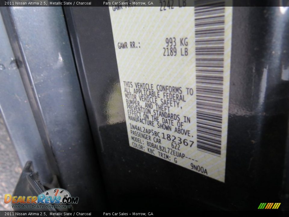 2011 Nissan Altima 2.5 Metallic Slate / Charcoal Photo #14