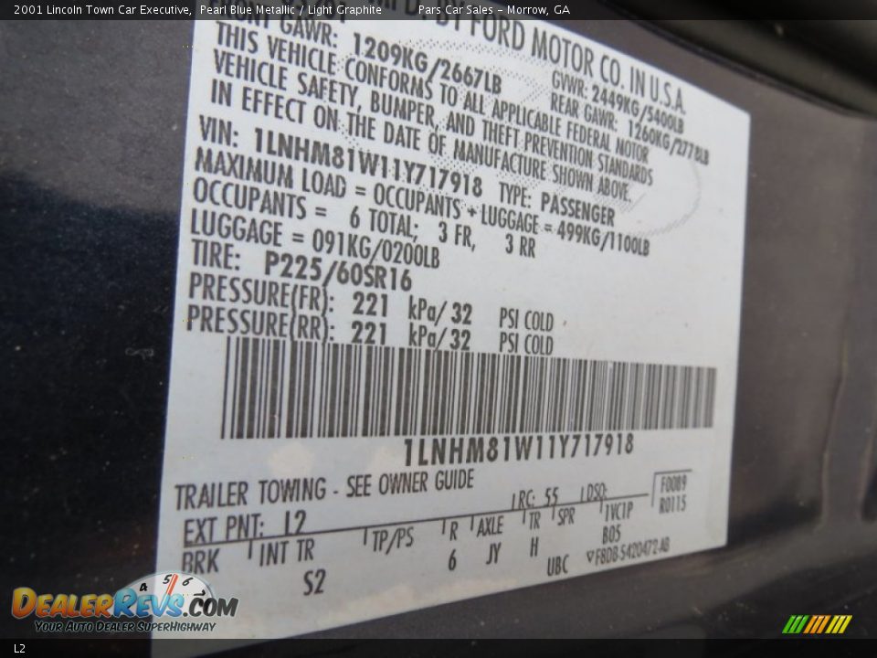 Lincoln Color Code L2 Pearl Blue Metallic