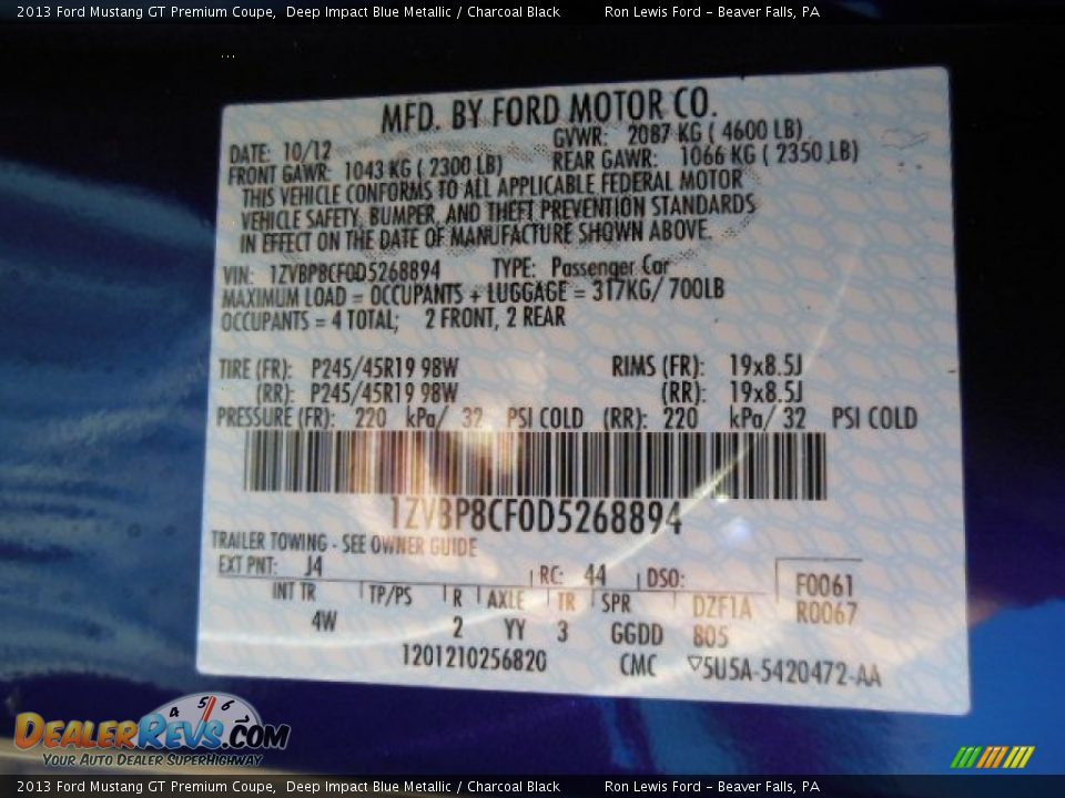 2013 Ford Mustang GT Premium Coupe Deep Impact Blue Metallic / Charcoal Black Photo #20