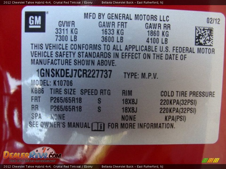 2012 Chevrolet Tahoe Hybrid 4x4 Crystal Red Tintcoat / Ebony Photo #15