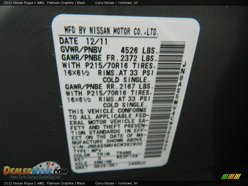 2012 Nissan Rogue S AWD Platinum Graphite / Black Photo #28