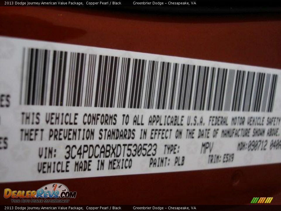 2013 Dodge Journey American Value Package Copper Pearl / Black Photo #17