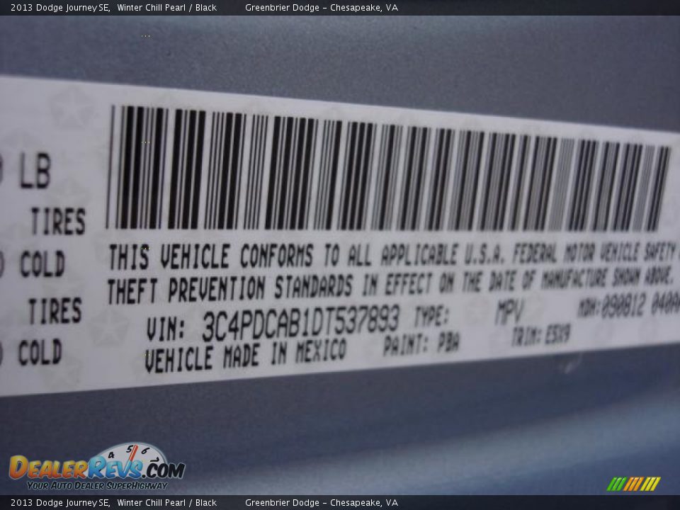 2013 Dodge Journey SE Winter Chill Pearl / Black Photo #15