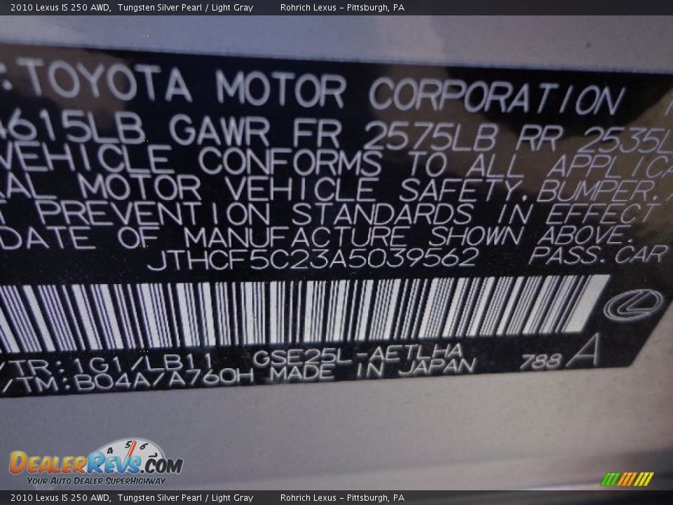 2010 Lexus IS 250 AWD Tungsten Silver Pearl / Light Gray Photo #20