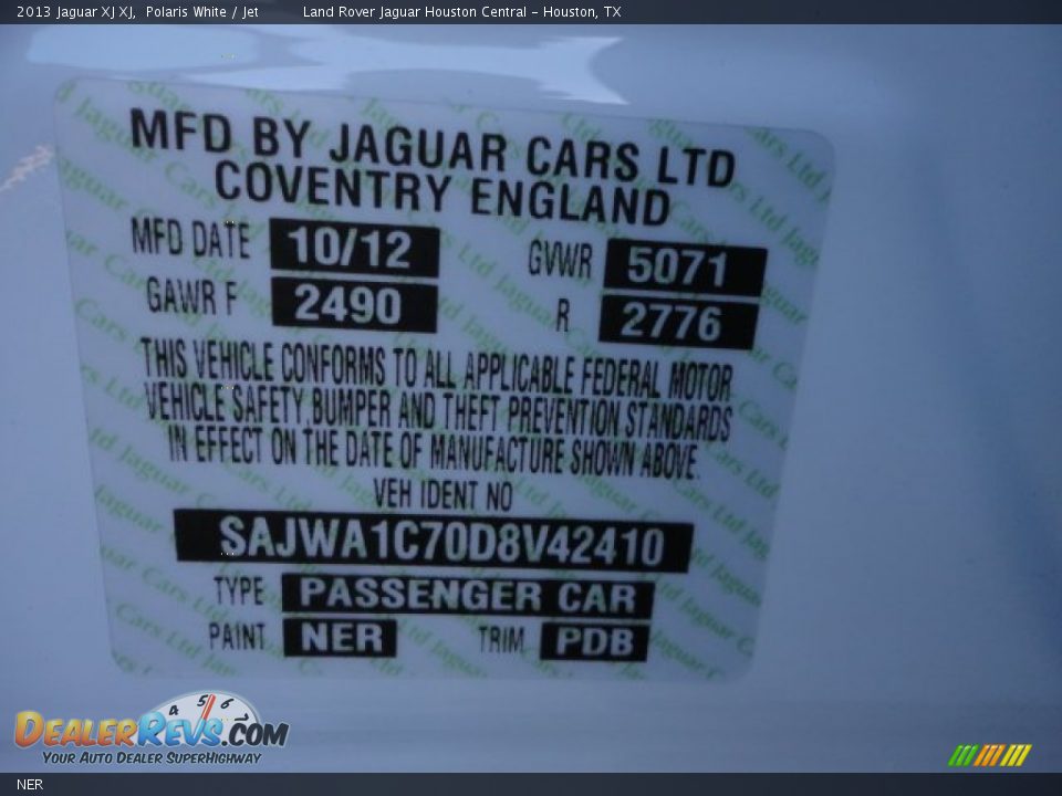 Jaguar Color Code NER Polaris White