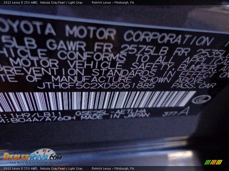 2013 Lexus IS 250 AWD Nebula Gray Pearl / Light Gray Photo #16