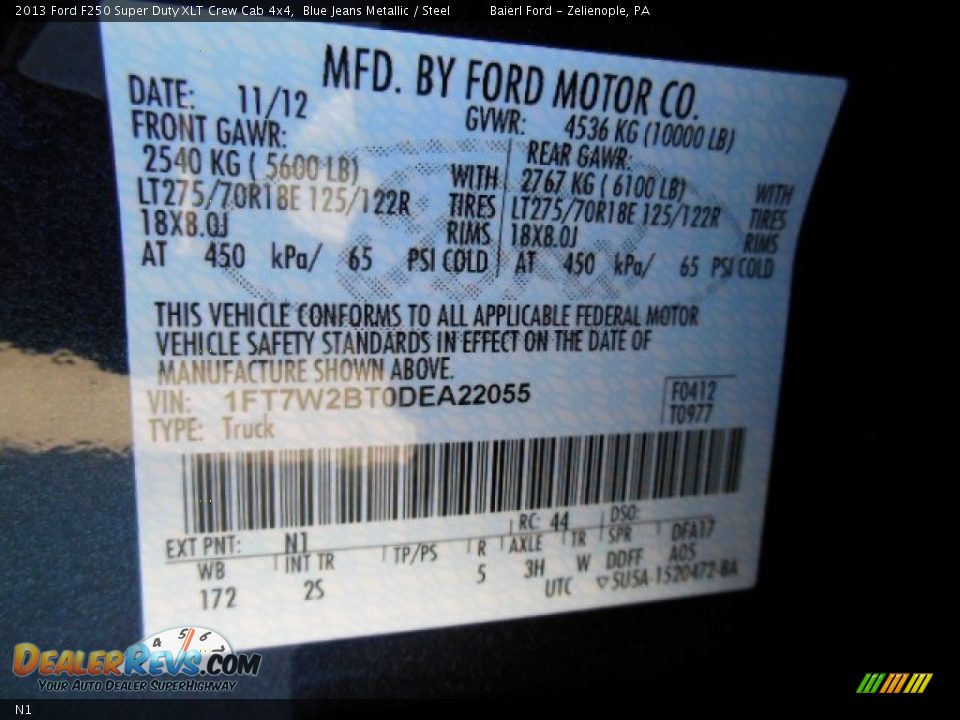 Ford Color Code N1 Blue Jeans Metallic