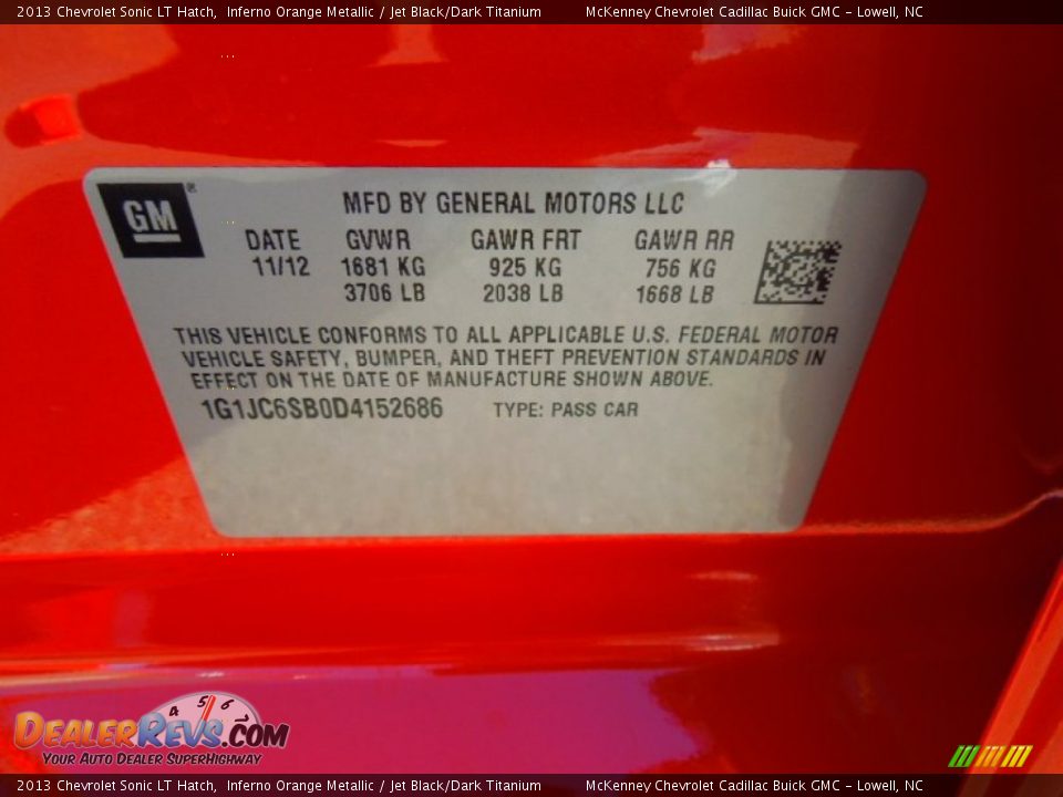 2013 Chevrolet Sonic LT Hatch Inferno Orange Metallic / Jet Black/Dark Titanium Photo #7