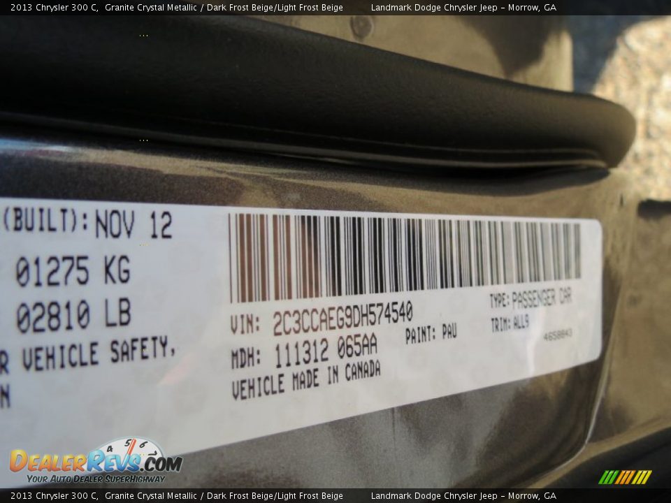 2013 Chrysler 300 C Granite Crystal Metallic / Dark Frost Beige/Light Frost Beige Photo #11