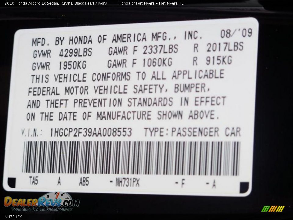 Honda Color Code Nh731px Crystal Black Pearl Dealerrevs Com