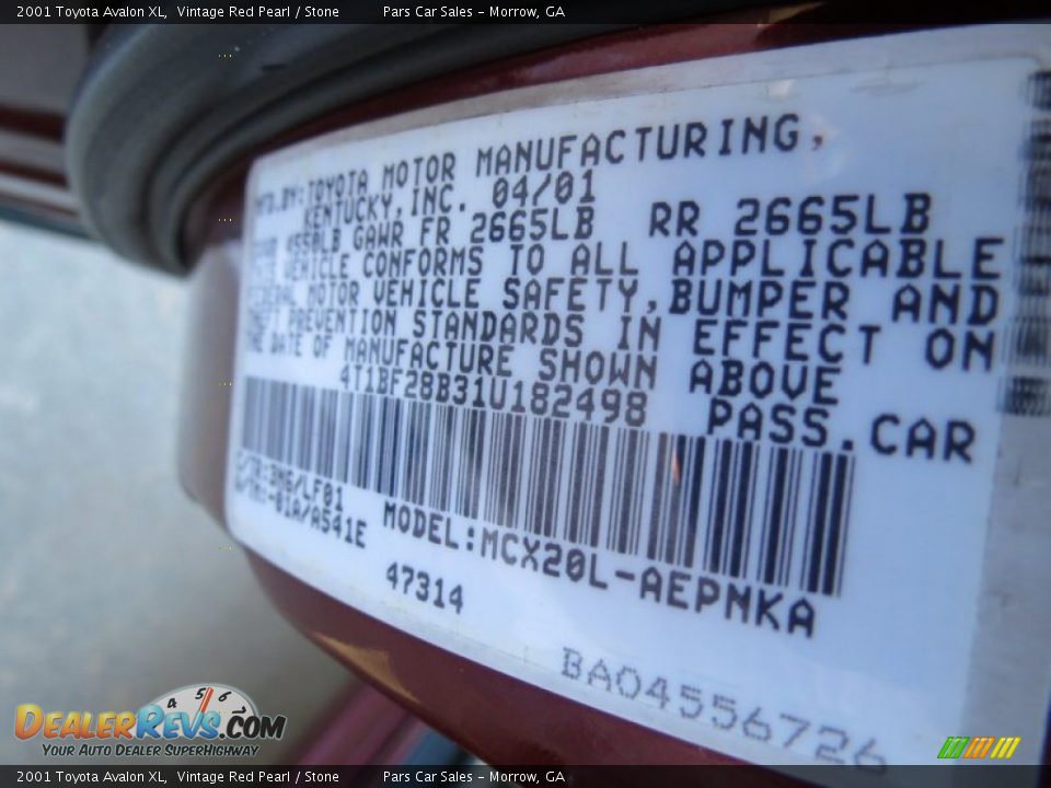 2001 Toyota Avalon XL Vintage Red Pearl / Stone Photo #10
