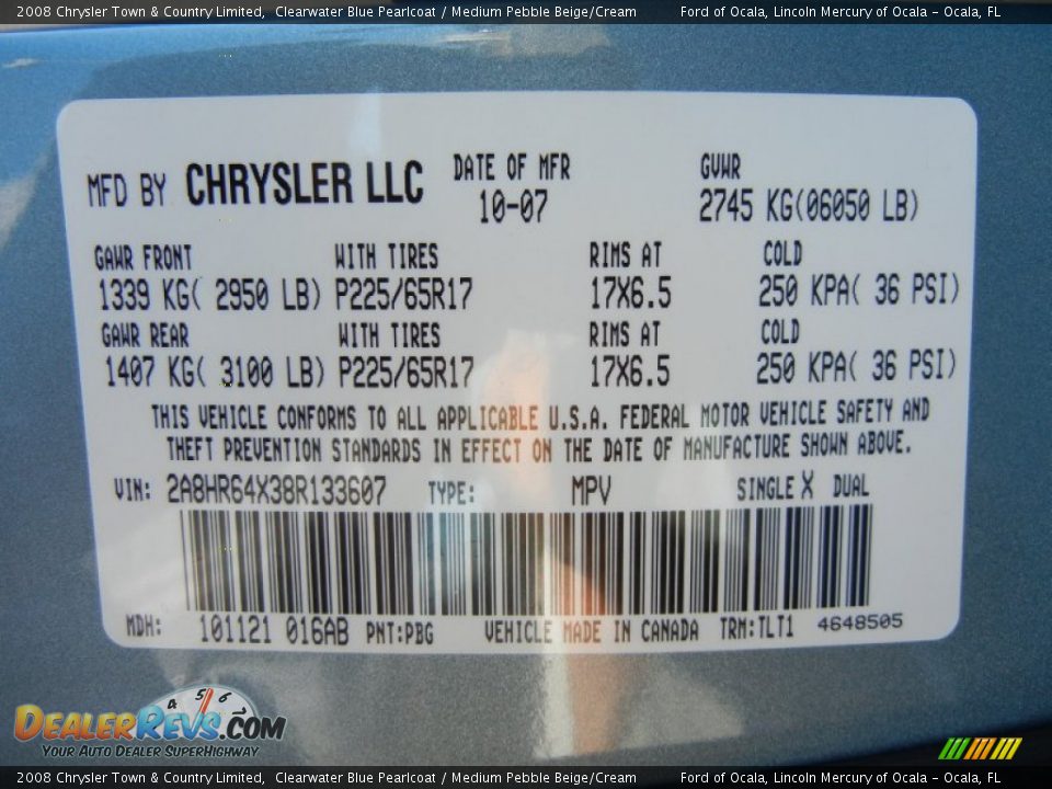 2008 Chrysler Town & Country Limited Clearwater Blue Pearlcoat / Medium Pebble Beige/Cream Photo #35