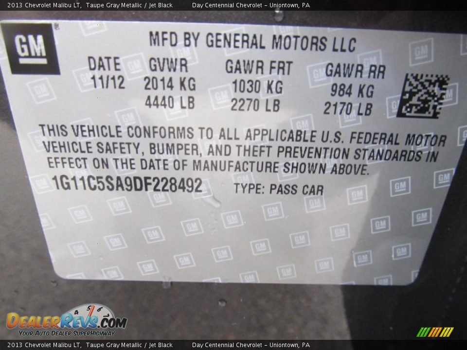 2013 Chevrolet Malibu LT Taupe Gray Metallic / Jet Black Photo #19