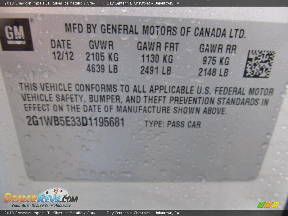 2013 Chevrolet Impala LT Silver Ice Metallic / Gray Photo #19