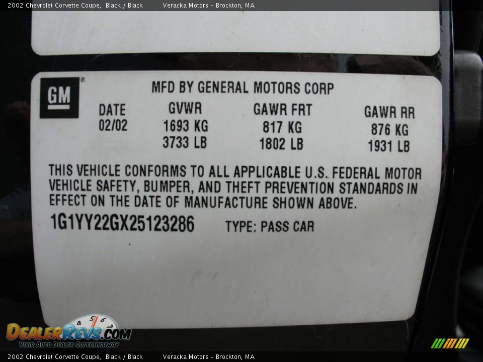 2002 Chevrolet Corvette Coupe Black / Black Photo #23