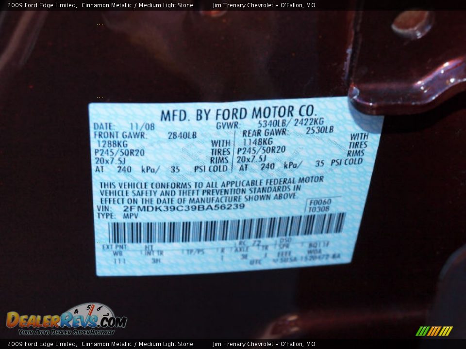2009 Ford Edge Limited Cinnamon Metallic / Medium Light Stone Photo #17