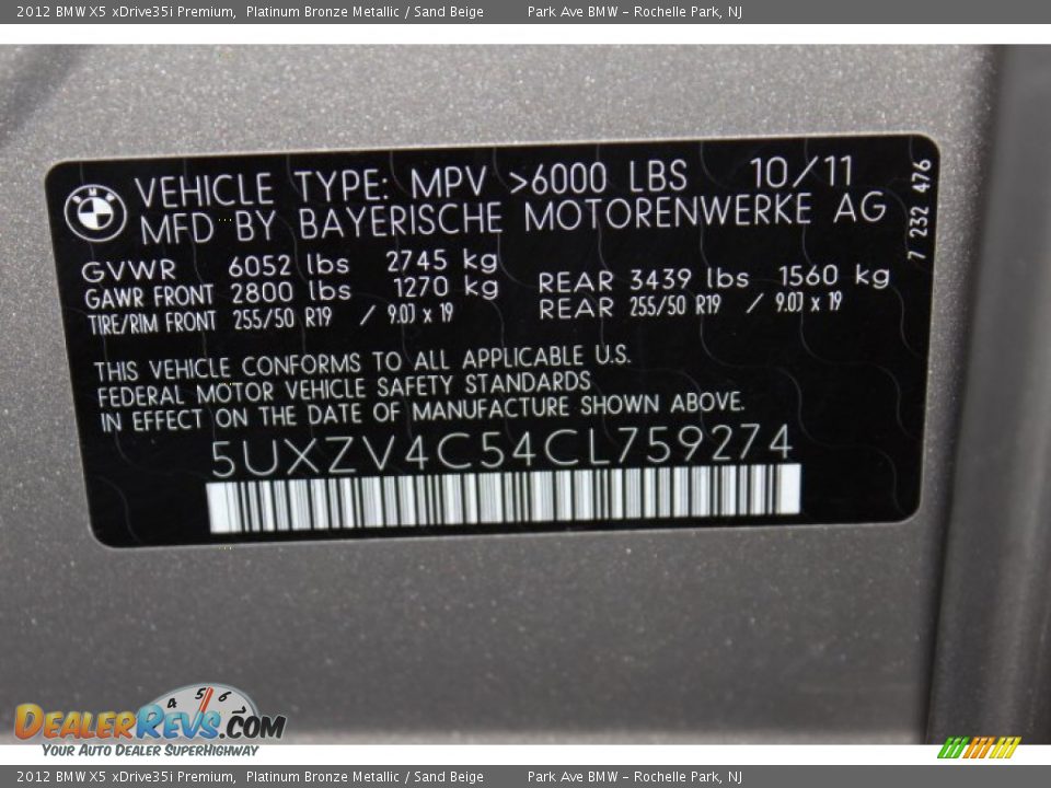 2012 BMW X5 xDrive35i Premium Platinum Bronze Metallic / Sand Beige Photo #34