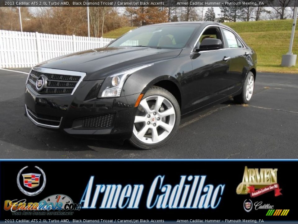 2013 Cadillac ATS 2.0L Turbo AWD Black Diamond Tricoat / Caramel/Jet Black Accents Photo #1