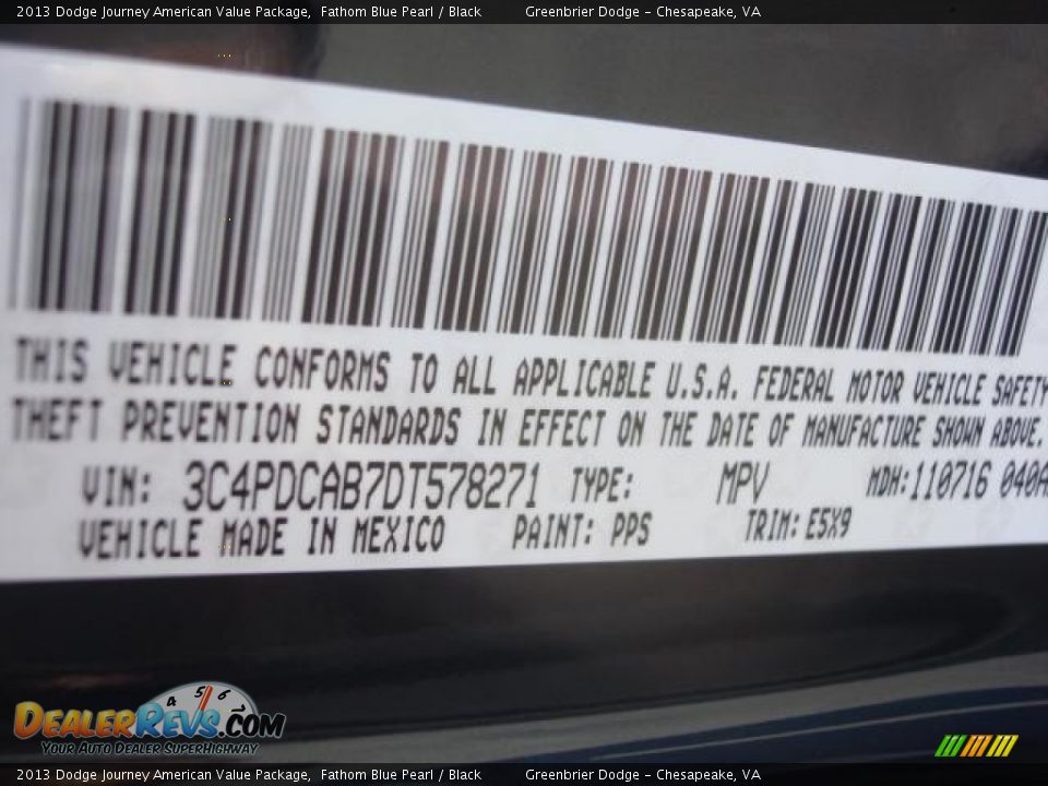 2013 Dodge Journey American Value Package Fathom Blue Pearl / Black Photo #12