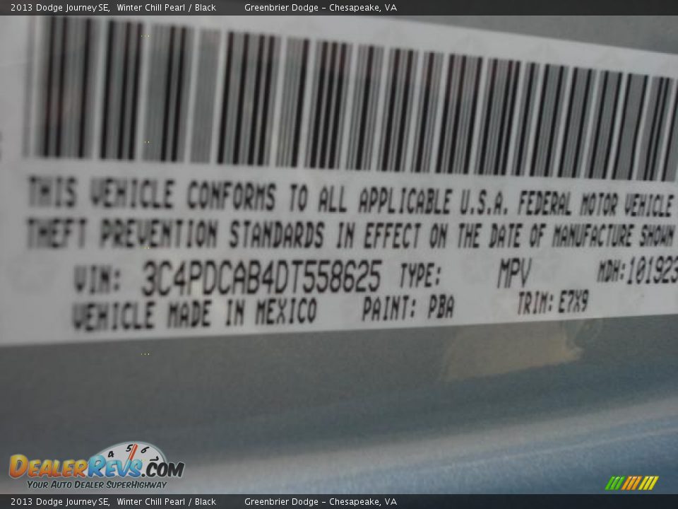 2013 Dodge Journey SE Winter Chill Pearl / Black Photo #12