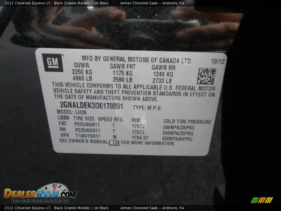 2013 Chevrolet Equinox LT Black Granite Metallic / Jet Black Photo #15