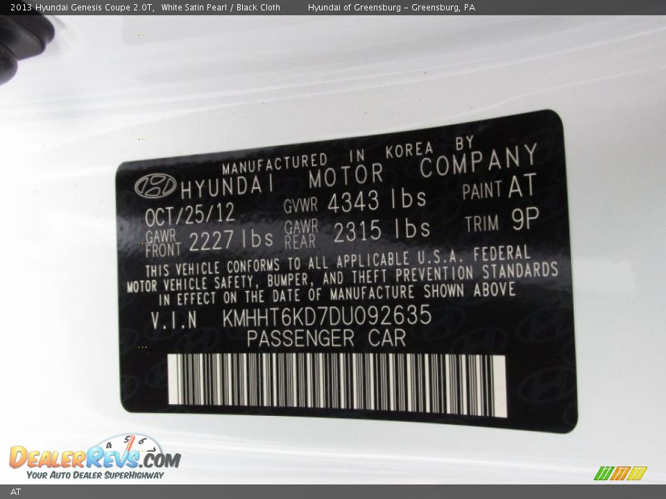 Hyundai Color Code AT White Satin Pearl