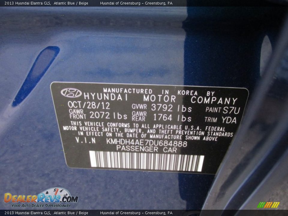 2013 Hyundai Elantra GLS Atlantic Blue / Beige Photo #10