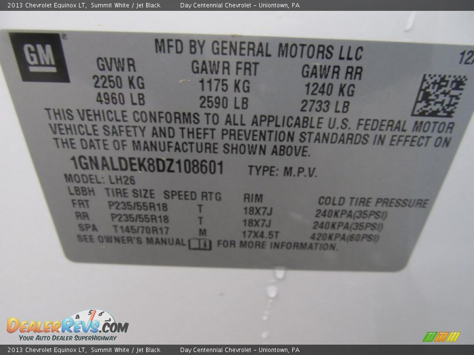 2013 Chevrolet Equinox LT Summit White / Jet Black Photo #19