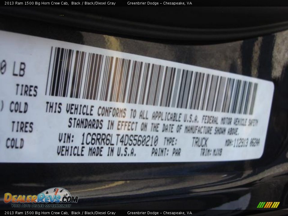 2013 Ram 1500 Big Horn Crew Cab Black / Black/Diesel Gray Photo #12