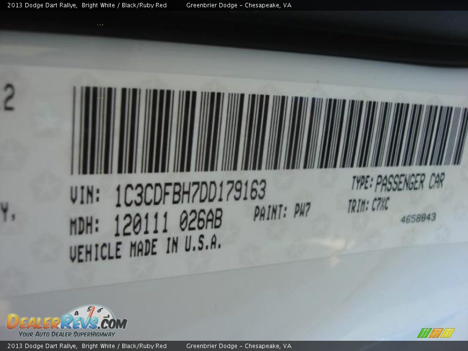 2013 Dodge Dart Rallye Bright White / Black/Ruby Red Photo #15