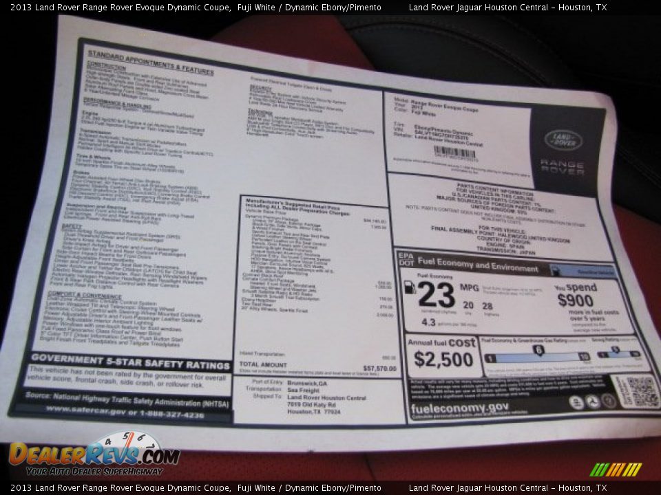 2013 Land Rover Range Rover Evoque Dynamic Coupe Window Sticker Photo #22