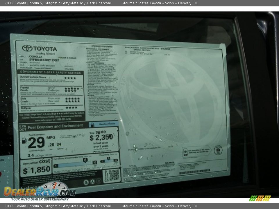 2013 Toyota Corolla S Magnetic Gray Metallic / Dark Charcoal Photo #10