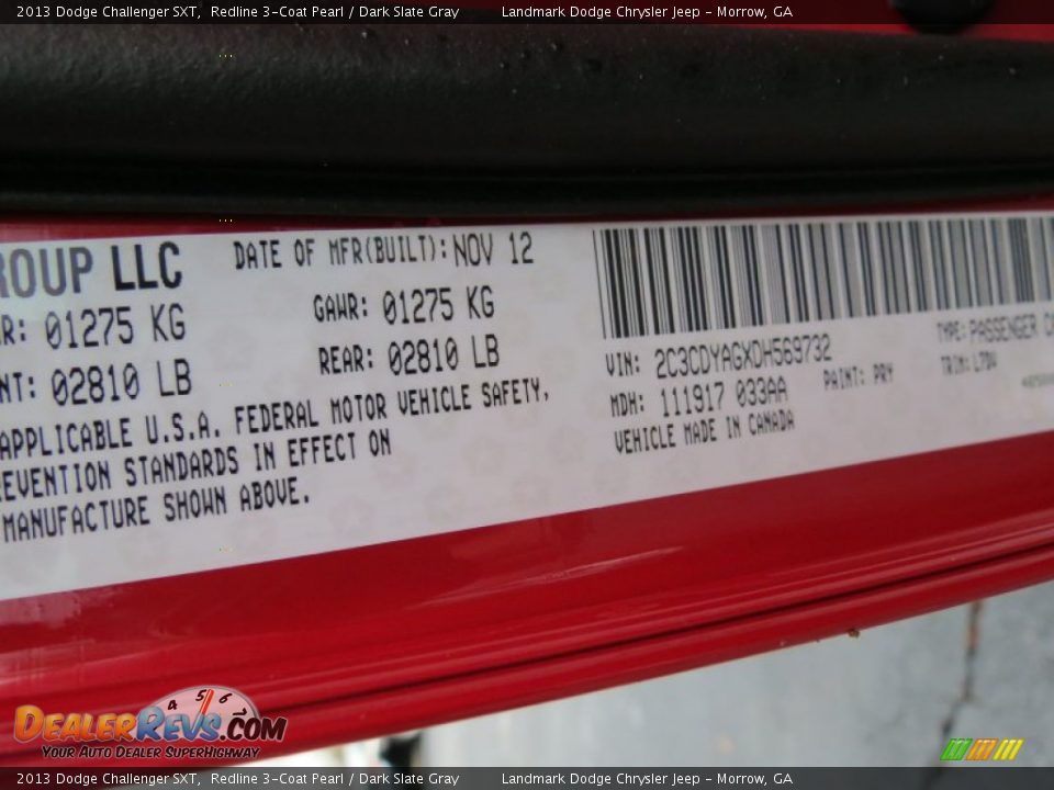 2013 Dodge Challenger SXT Redline 3-Coat Pearl / Dark Slate Gray Photo #10