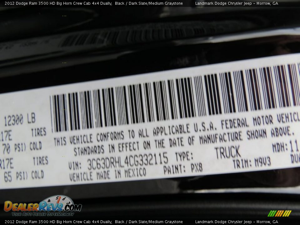 2012 Dodge Ram 3500 HD Big Horn Crew Cab 4x4 Dually Black / Dark Slate/Medium Graystone Photo #11