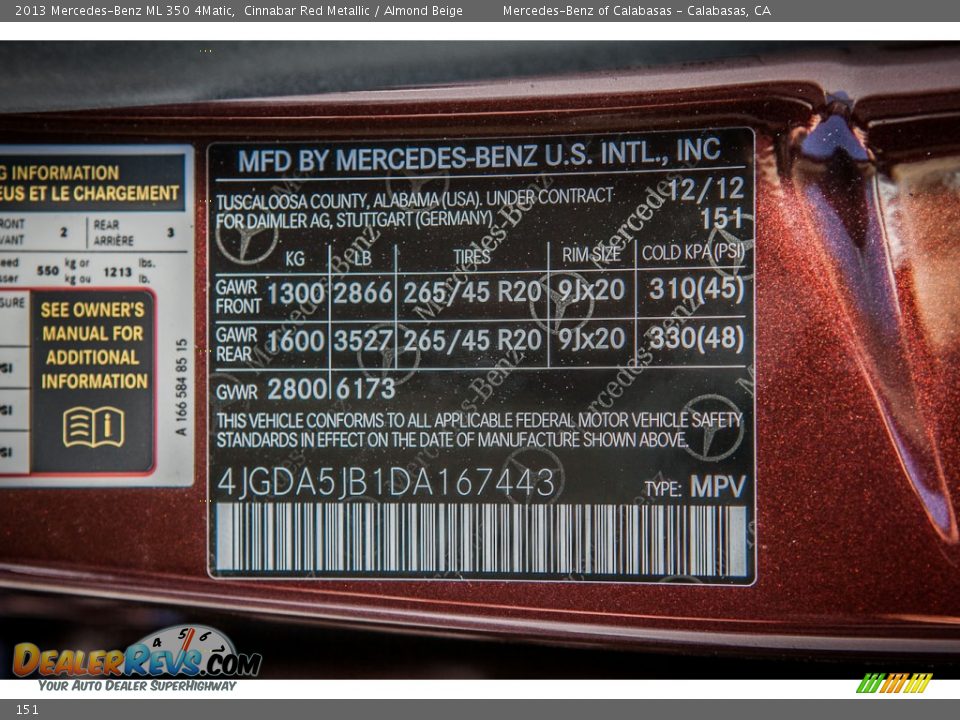 Mercedes-Benz Color Code 151 Cinnabar Red Metallic