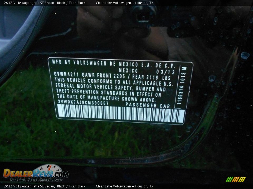 2012 Volkswagen Jetta SE Sedan Black / Titan Black Photo #23