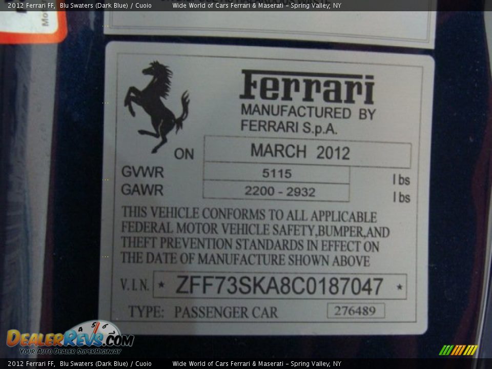 2012 Ferrari FF Blu Swaters (Dark Blue) / Cuoio Photo #30