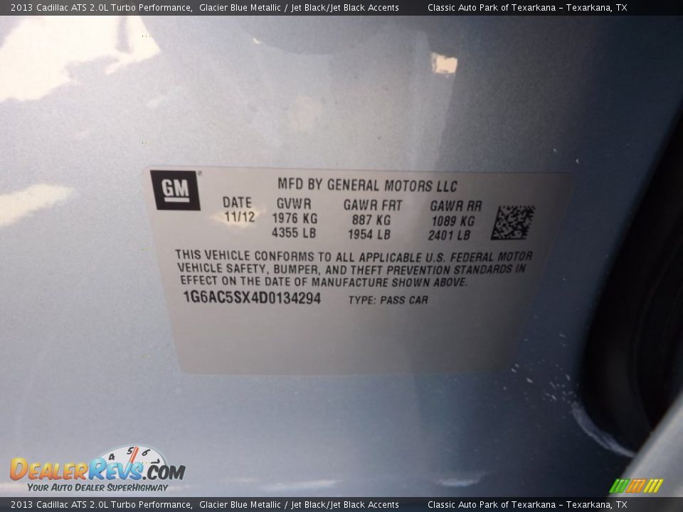 2013 Cadillac ATS 2.0L Turbo Performance Glacier Blue Metallic / Jet Black/Jet Black Accents Photo #23