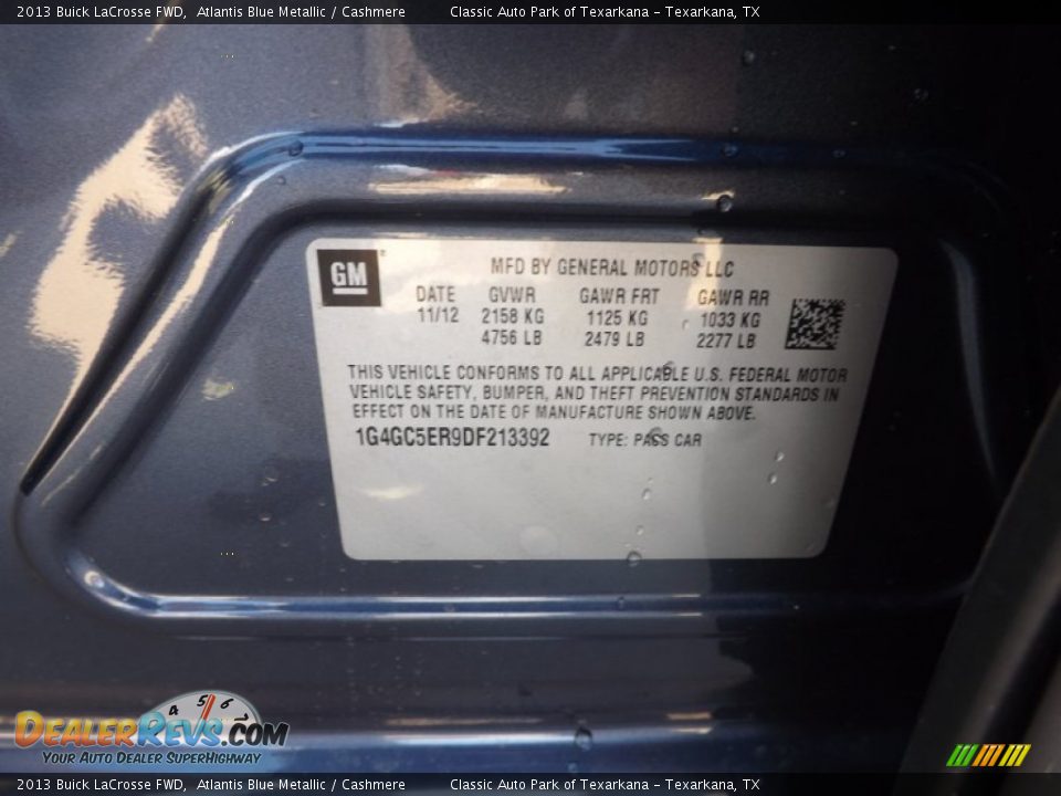 2013 Buick LaCrosse FWD Atlantis Blue Metallic / Cashmere Photo #22