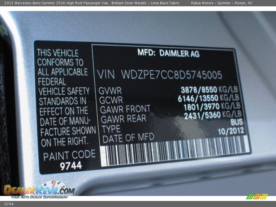 Mercedes-Benz Color Code 9744 Brilliant Silver Metallic